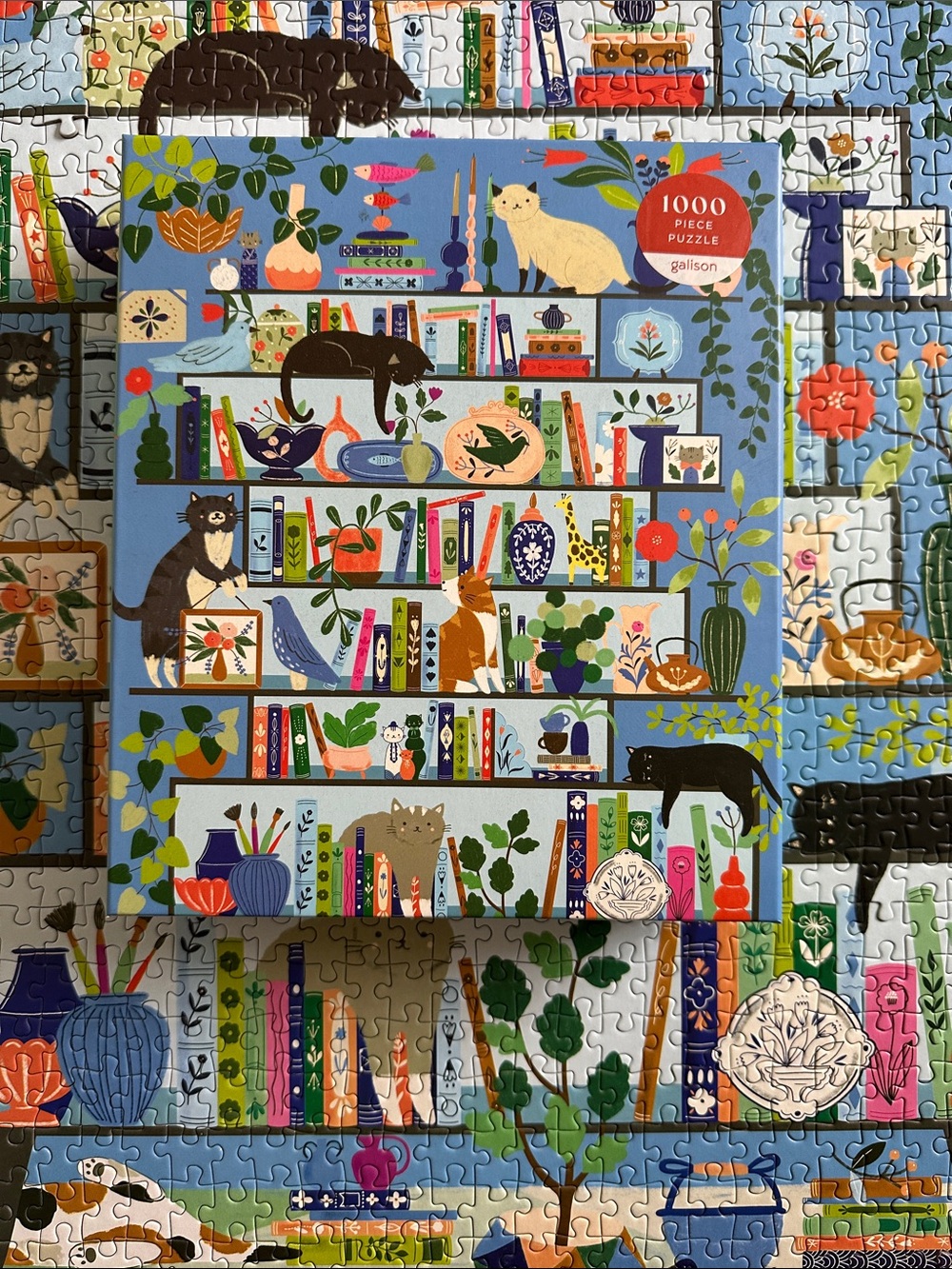 Galison 1000-Piece Cat Bookshelf Puzzle - Purrfect Nook